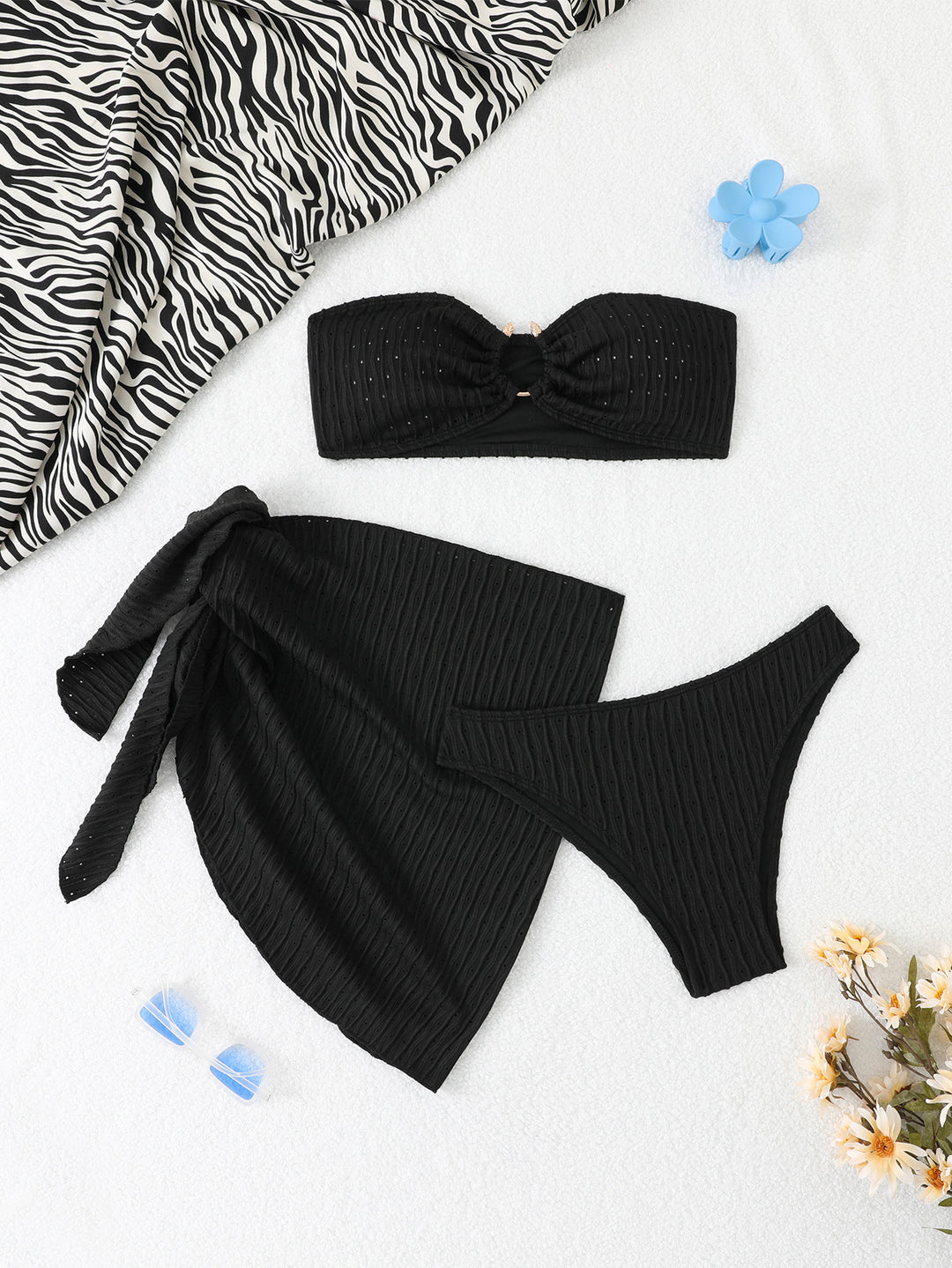 Dame Bandeau-bikini-sæt med raffineret indpakningsskørt og stilfulde detaljer Skovae