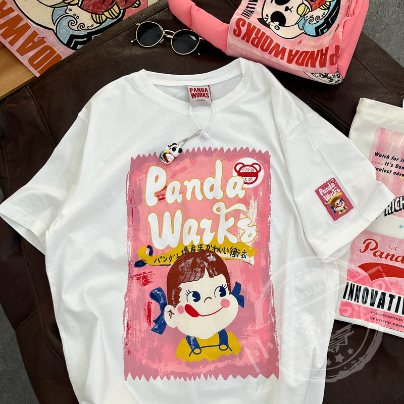 Dame T-shirt med kreativ panda grafiktryk og løs pasform Stilla
