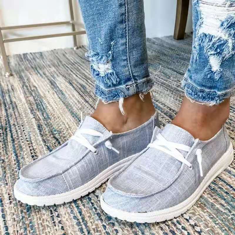 Dame nan Segeltuch-Mokassin-Sneaker med elastisk snørebånd polstret komfortfodbed og profileret gummiydersål Skovae
