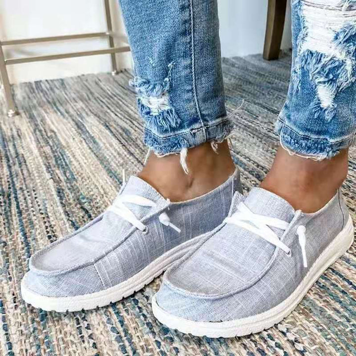 Dame nan Segeltuch-Mokassin-Sneaker med elastisk snørebånd polstret komfortfodbed og profileret gummiydersål Skovae