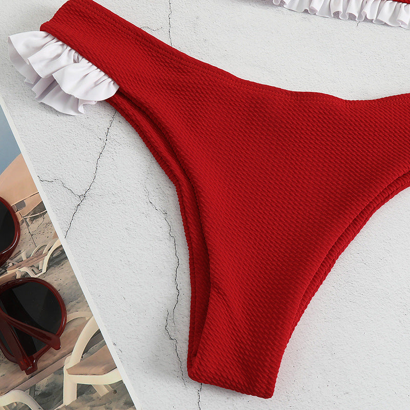Dame bandeau-bikini med flæsedetails og struktureret overflade Stilla