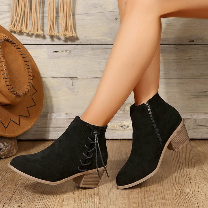 Dame Ankle Boots med trendy snørre- og lynlåsdesign Stilla