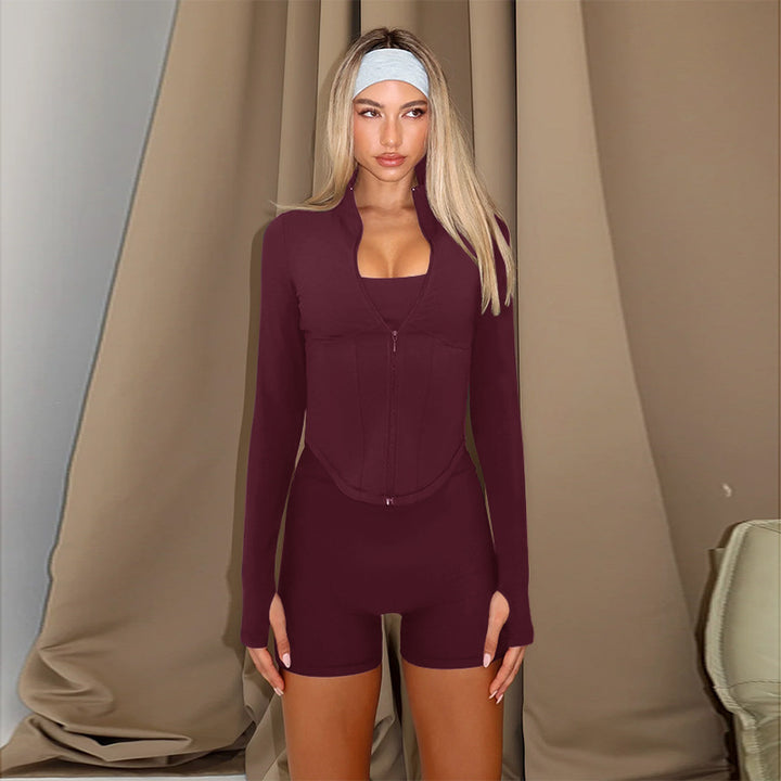 Dame Sporty One-Piece med Langærmet Top og Høj Krave Skovae