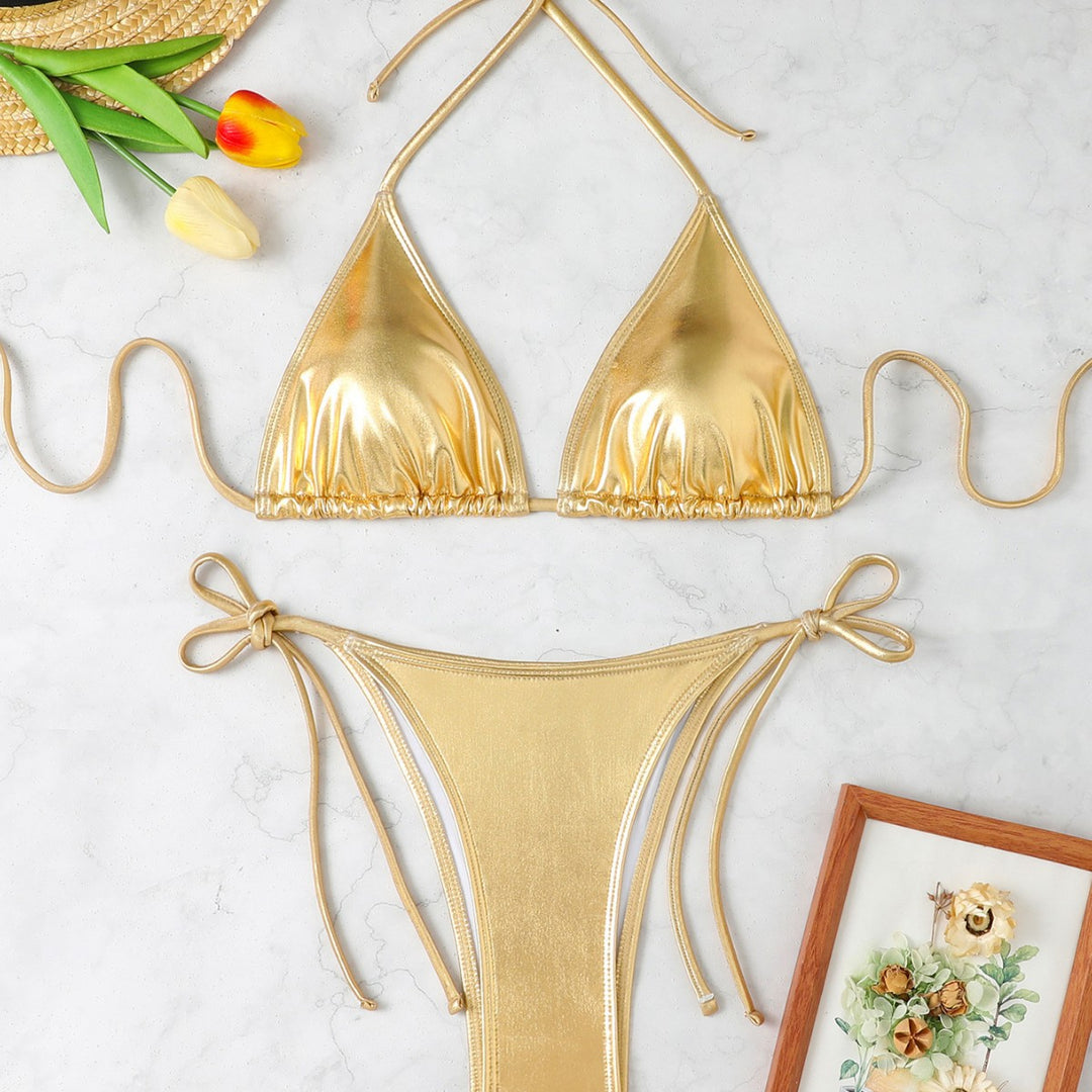 Dame Triangel-Bikini med elegant metaloverflade og justerbare bindebånd Skovae