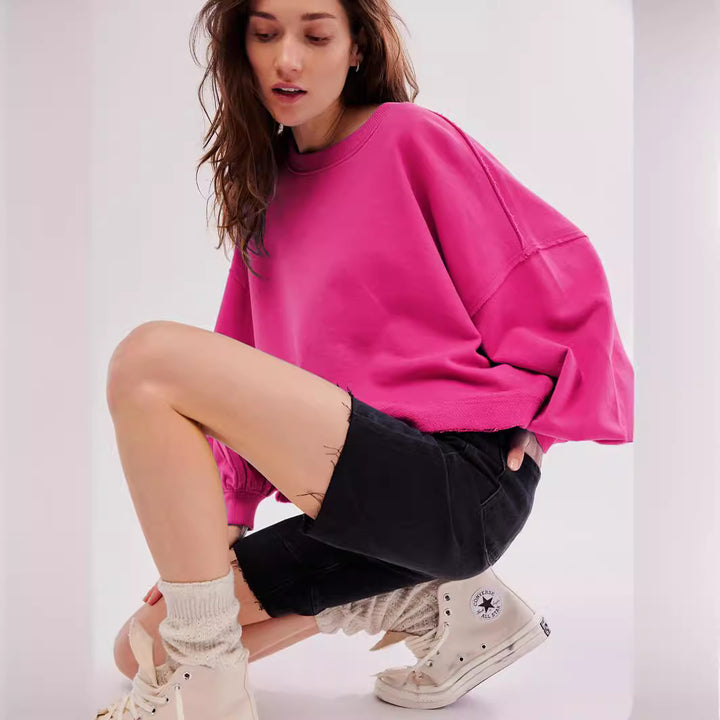 Dame afslappet cropped sweatshirt med voluminøse ærmer Stilla