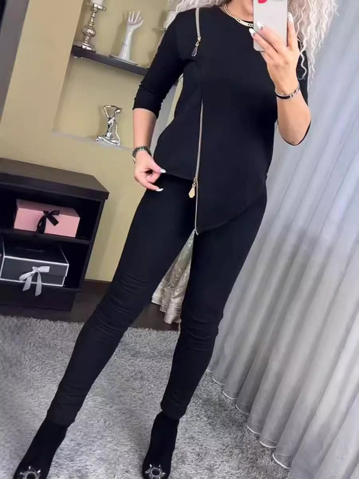 Kvinders stilfulde velour loungewear sæt med lynlås Stilla