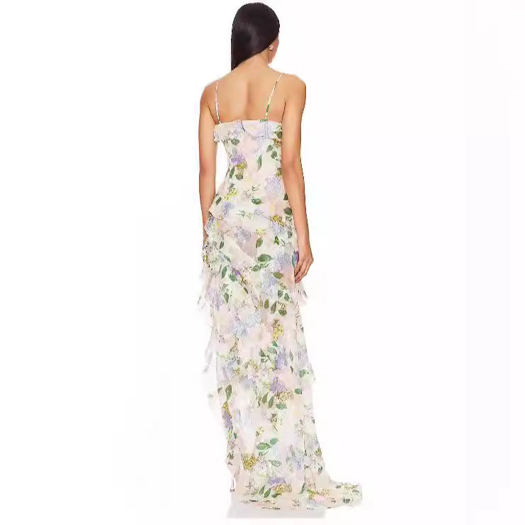 Damer sommer maxi kjole med blomsterprint Skovae