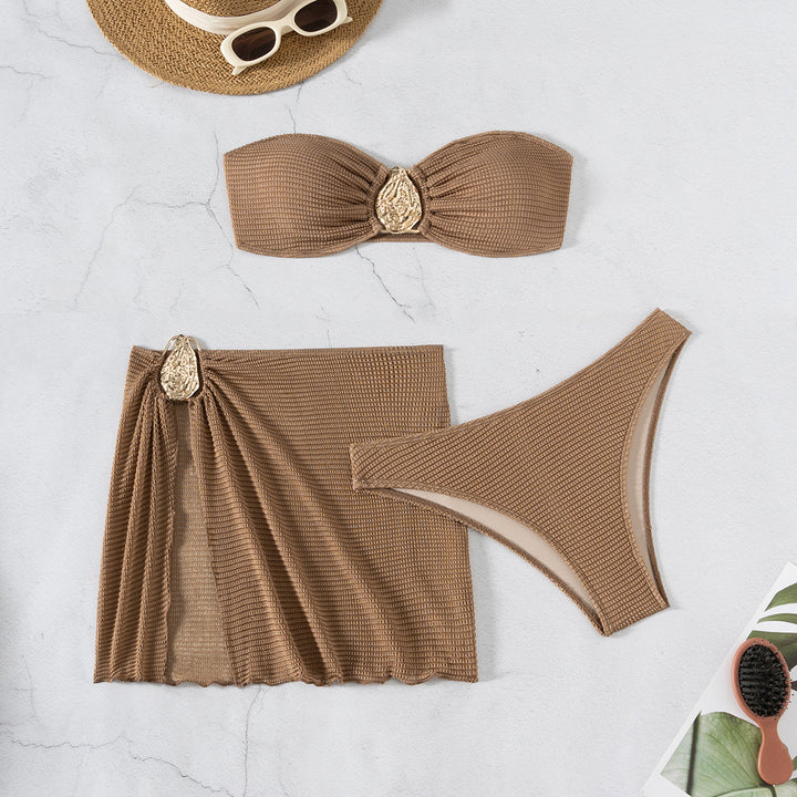 Dame bandeau bikini sæt med flot foldedetalje Skovae