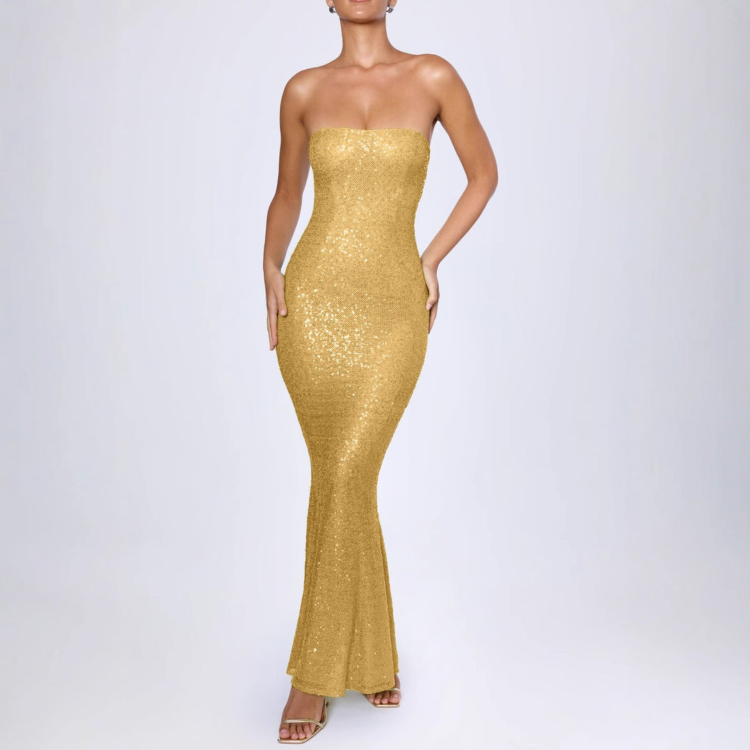 Damer Off-Shoulder Glamour-Maxi-Kjole med skimrende Pailletter og elegant Snit Stilla