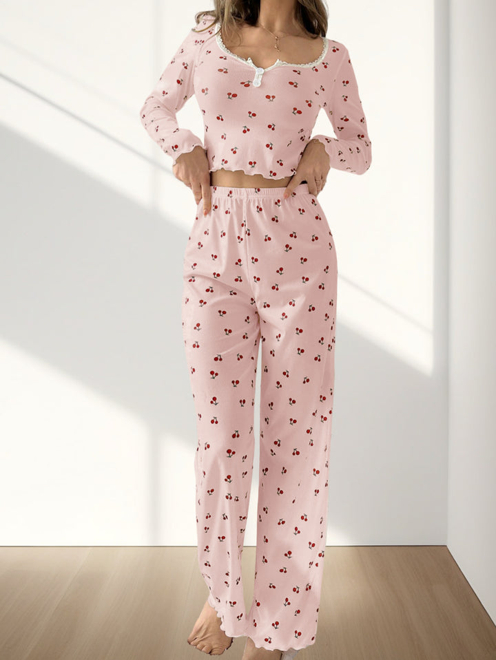 Dame natwear-sæt med blomstermønster Stilla