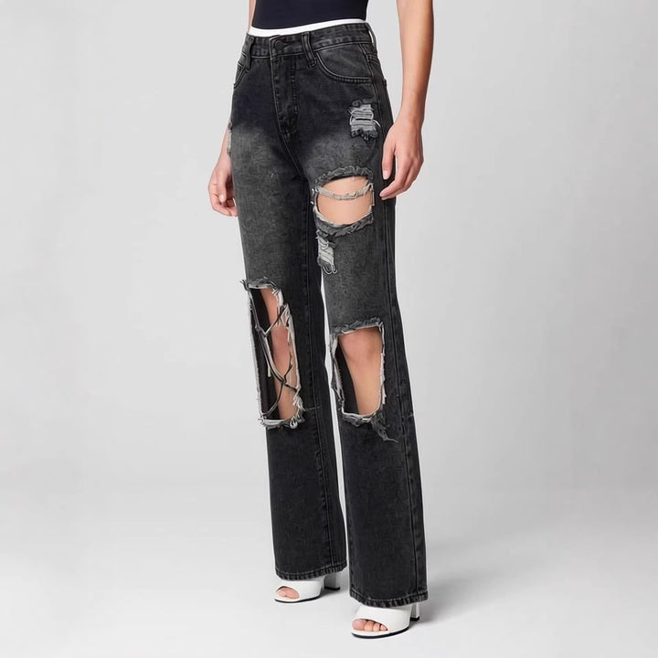 Dame distressed Mom Jeans med trendy cut-out-detaljer Skovae
