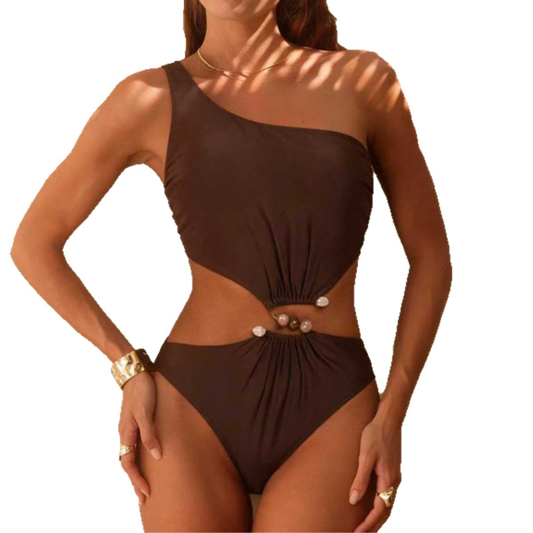 Dame asymmetrisk Cut-Out badedragt med smykkedetaljer Skovae