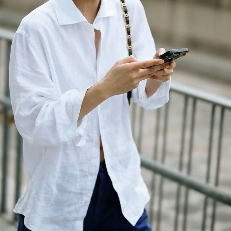 Dame Elegant skåret linnedskjorte Stilla