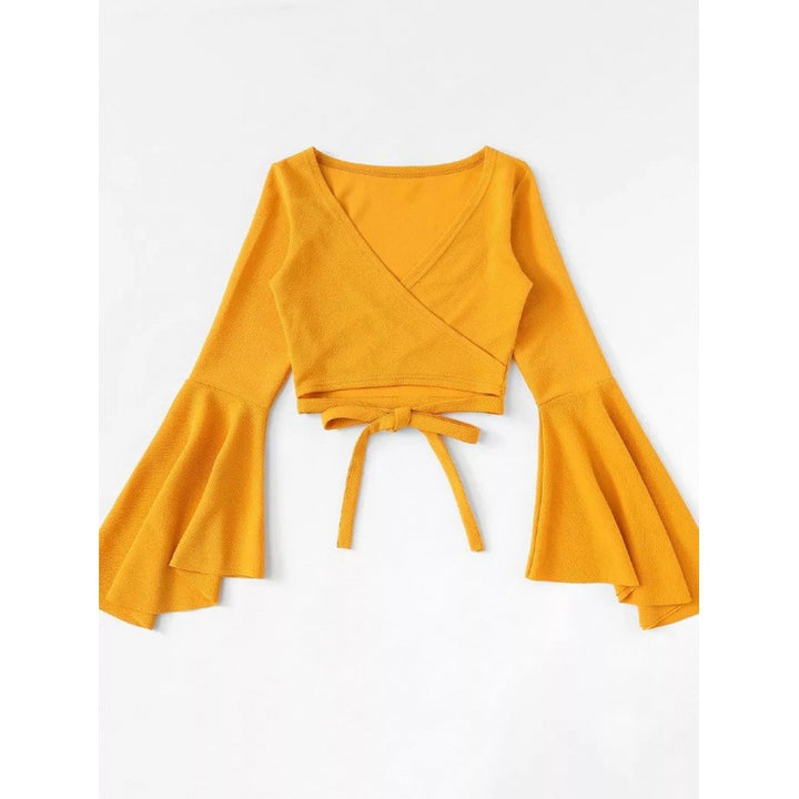 Dame Flared Ærme Cropped Wrap Top Stilla