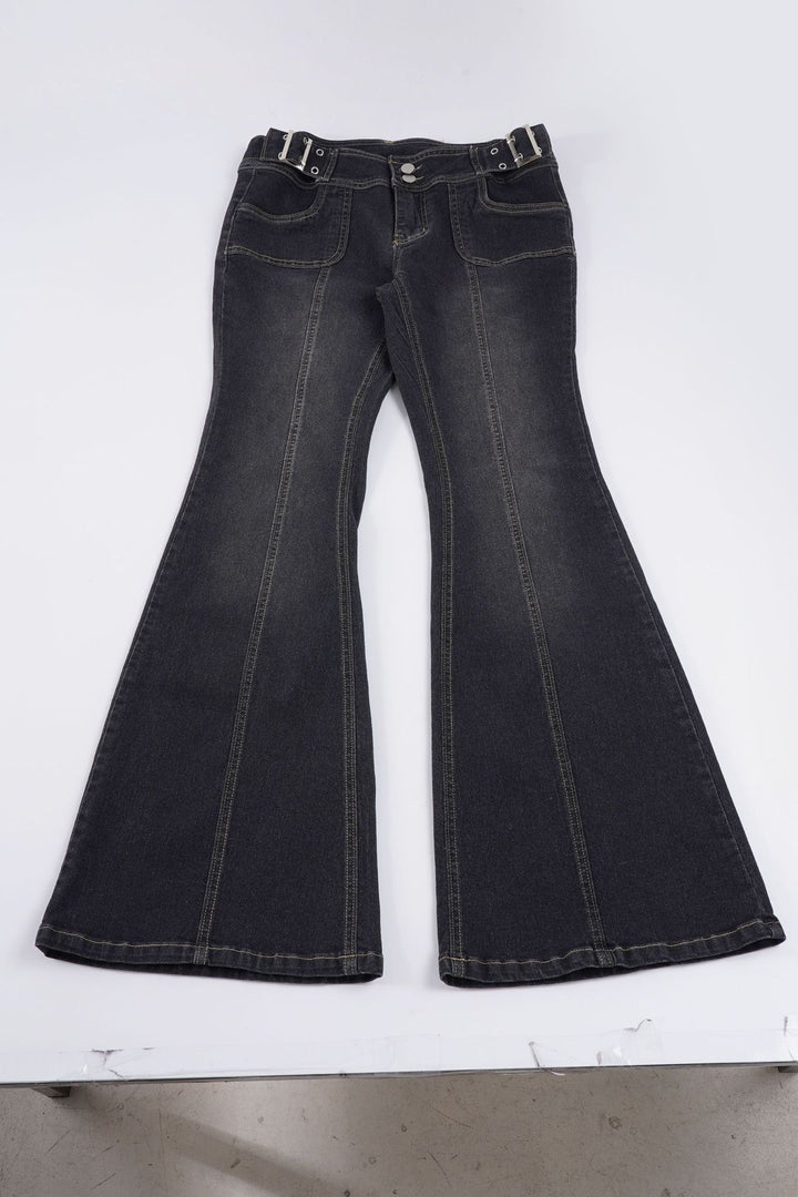 Dame Flared Jeans med moderne søm og justerbar talje Skovae