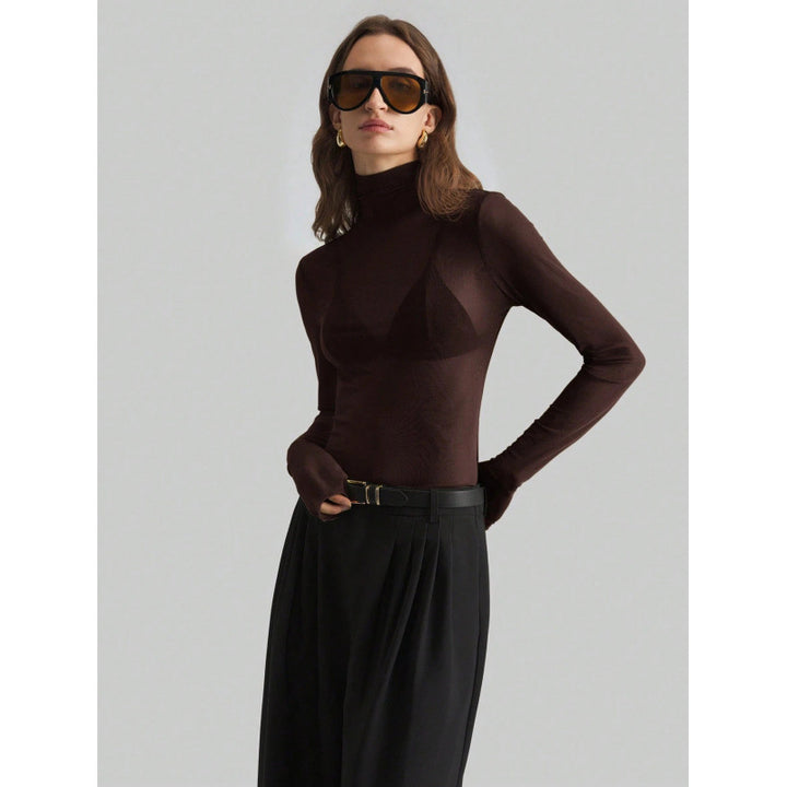 Dame Elegant langærmet transparent top med høj krave Skovae