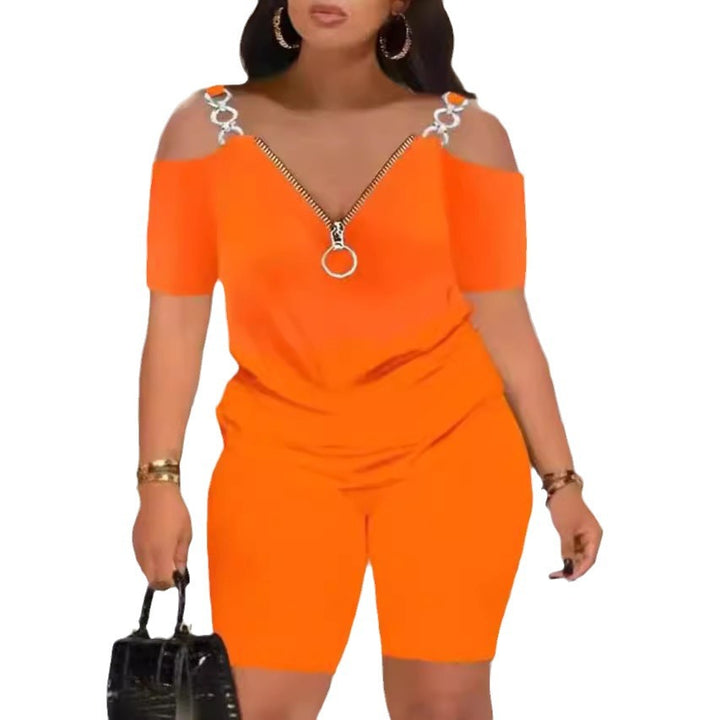 Dame Fashionabel Jumpsuit med Off-Shoulder-Udskæring og Lynlås Skovae