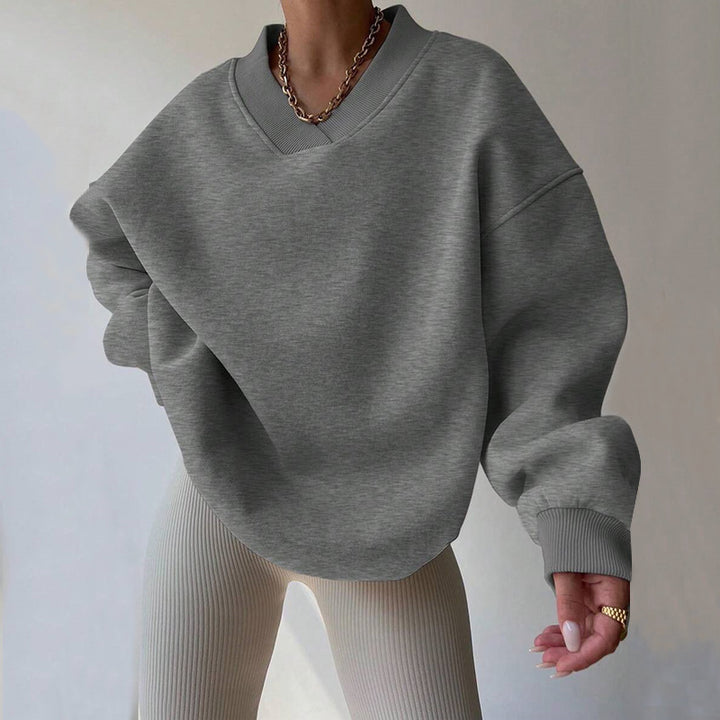 Kvinder Oversized Sweatshirt med V-hals og brede ærmekanter Skovae
