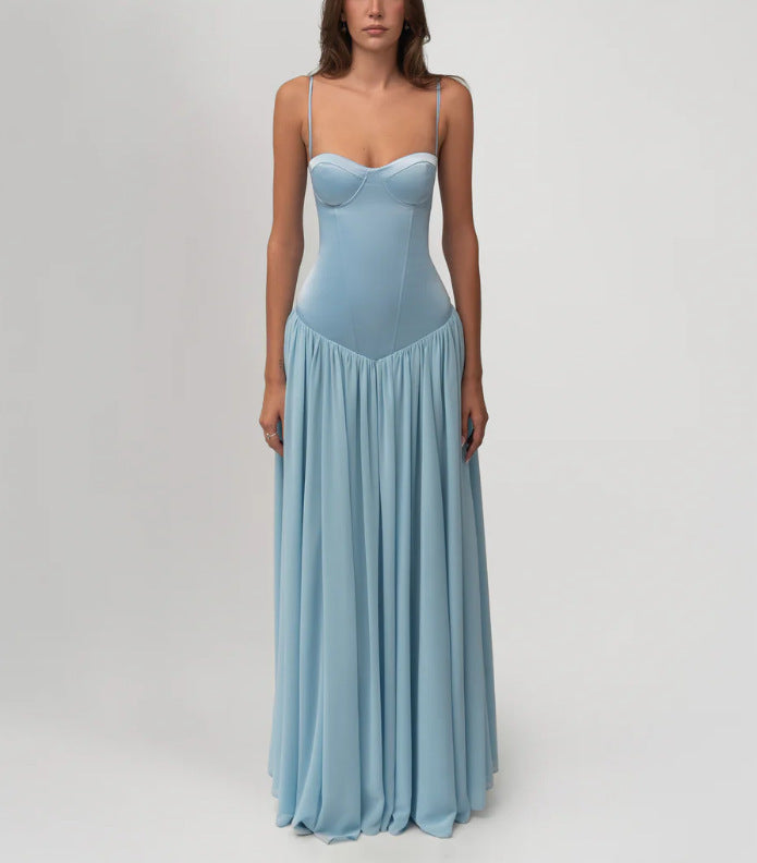 Dame nan modellerende bustier aftenkjole med forformet midsekonstruktion og vidt faldende chiffon talerkjole Skovae