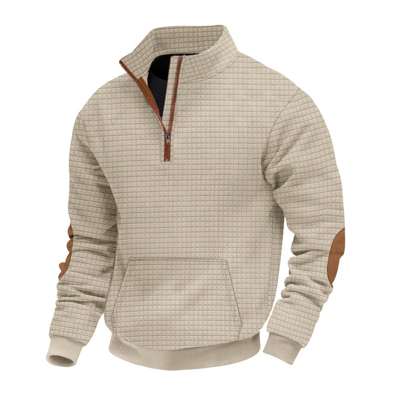 Herrer sweater med ståkrave og elegante læderdetaljer Stilla
