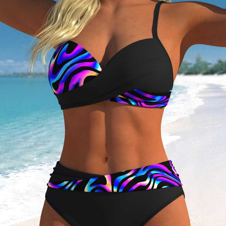 Dame Bikini-Sæt med blomster-wrap-mønster og behagelige high-waist-trusser Skovae