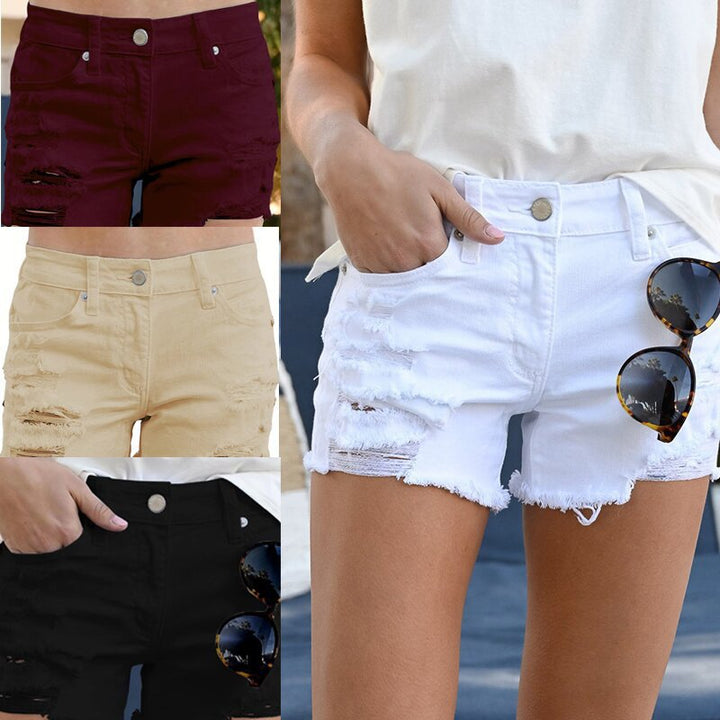 Dame mode Jeans shorts i afslappet ødelagt-design med høj talje Stilla