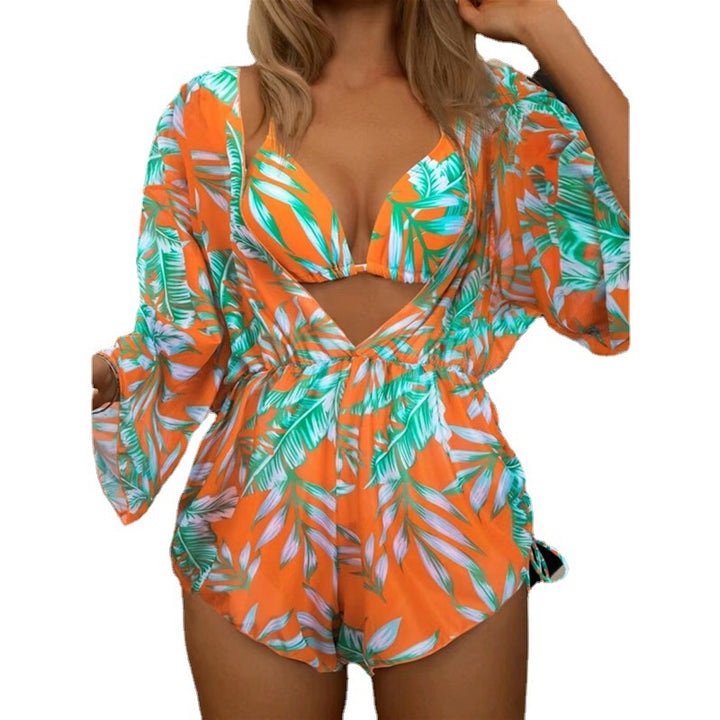 Dame Vendbar Strandmode med floralt Kimono og Bikini Skovae