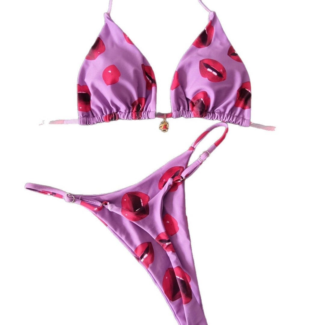 Dame triangel-bikini med legende læbe-design Skovae
