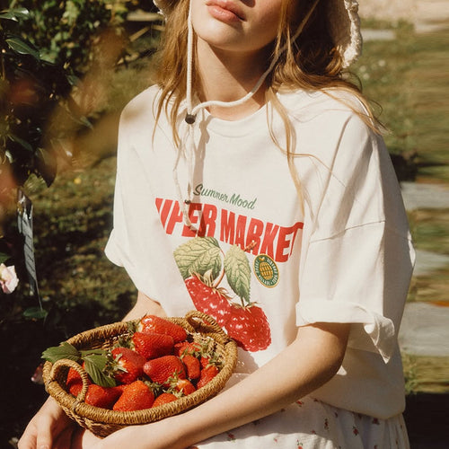 Dame T-Shirt med glad frugt-print og afslappet snit Stilla