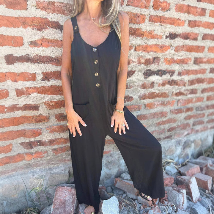Dame Jumpsuit med vide ben og dekorative knapper Stilla