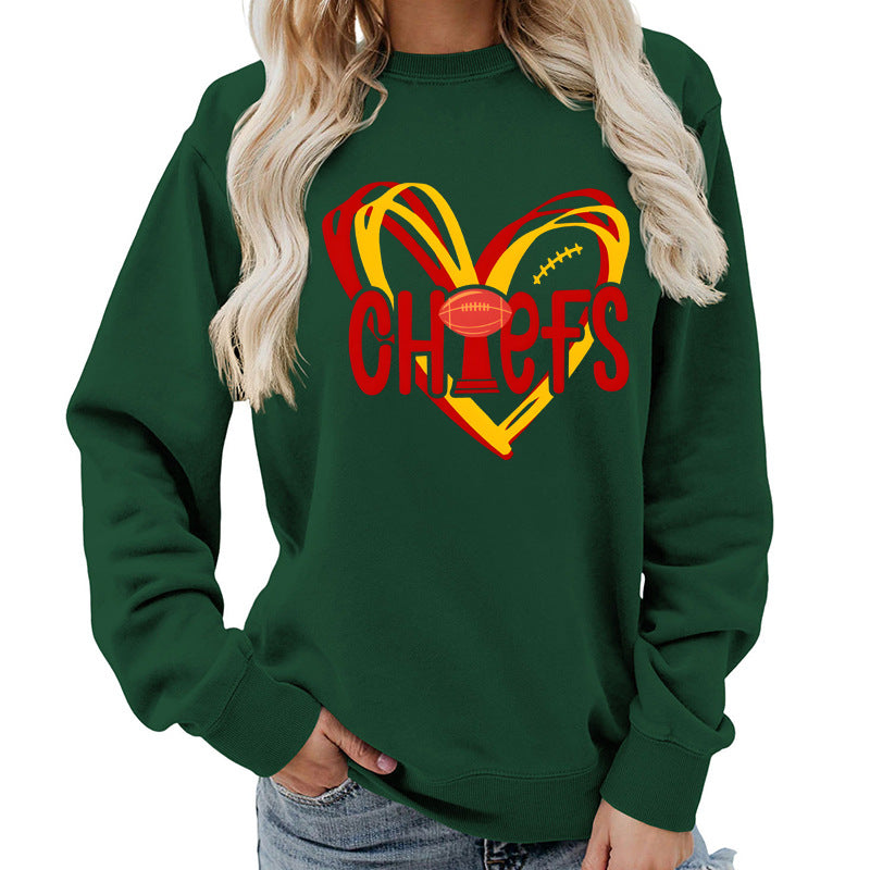 Kvinders sweatshirt med hjerte-design og kreative sportsgrafikker Stilla