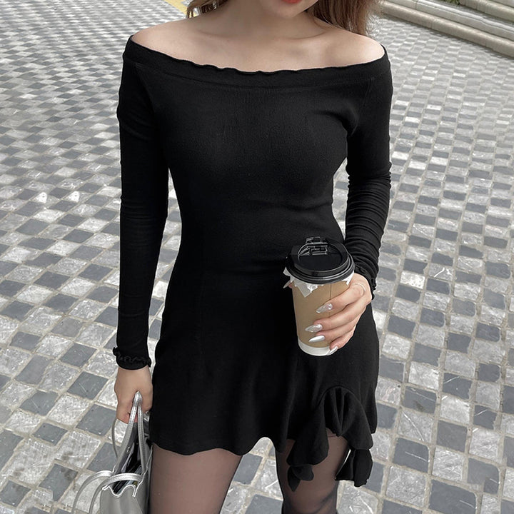 Femme Off-Shoulder Langærmet Mini-Kjole med sidelæns Bindedetalje Stilla