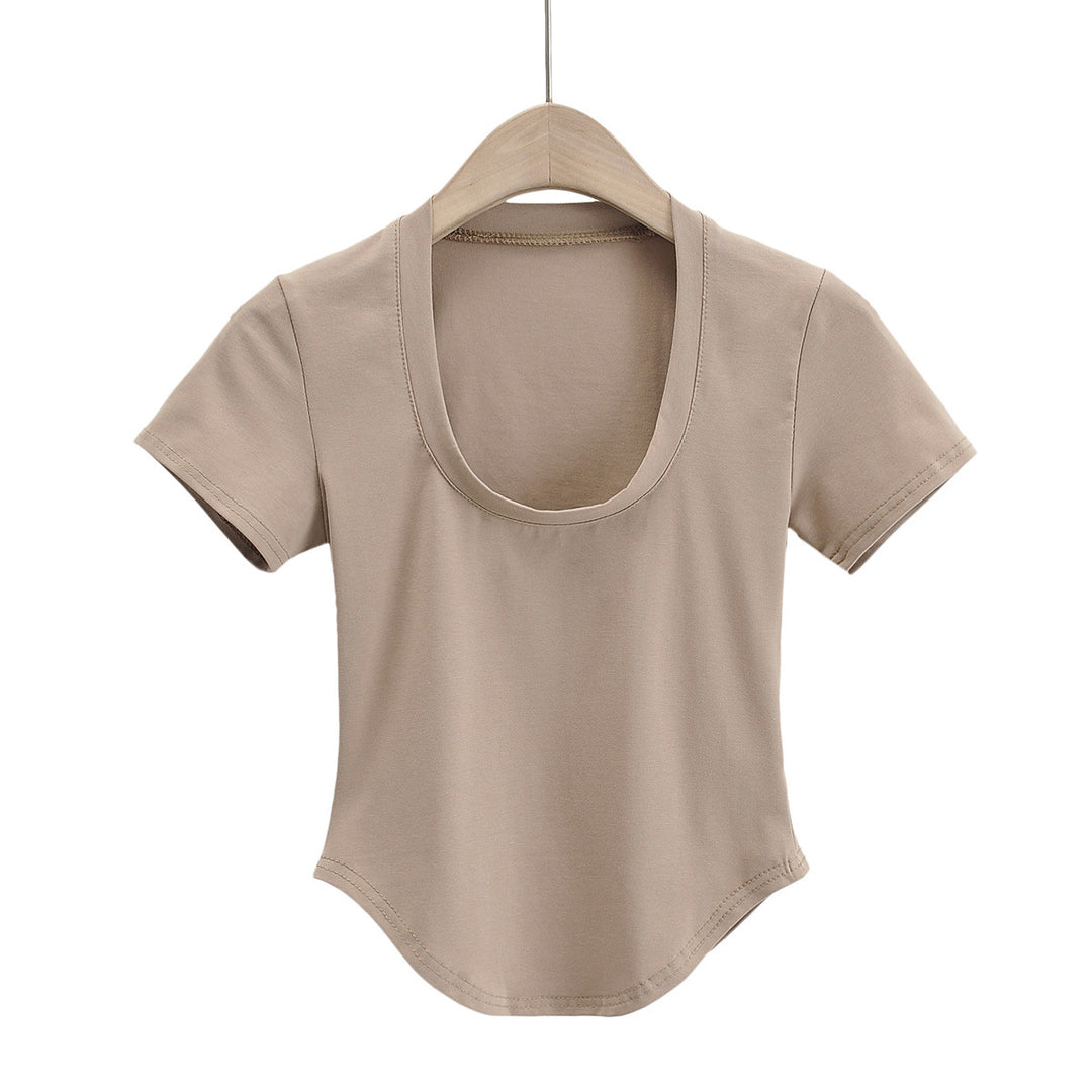 Damer Figurtilpasset Basic T-shirt med rund halsudskæring lavet af højkvalitets bomuldsblanding Stilla