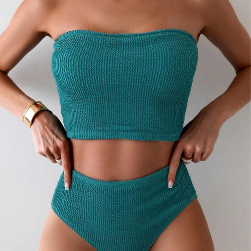 Dame Bandeau-bikini med højt skåret underdel Skovae