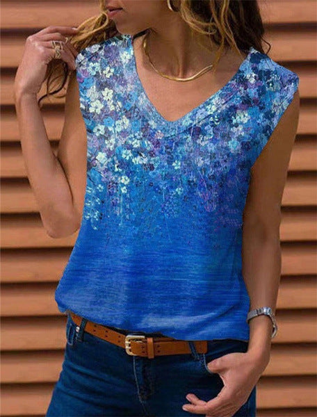 Dame V-hals bluse med blomstret design Stilla