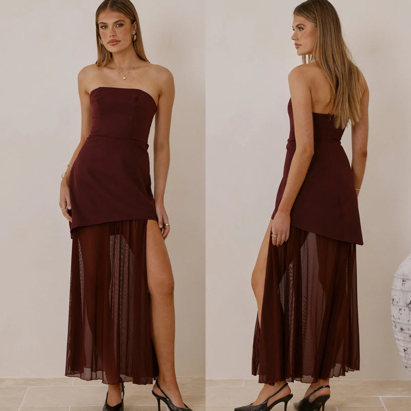 Dame Elegant Aftenkjole med Asymmetrisk Snit og Forførende Slids Stilla