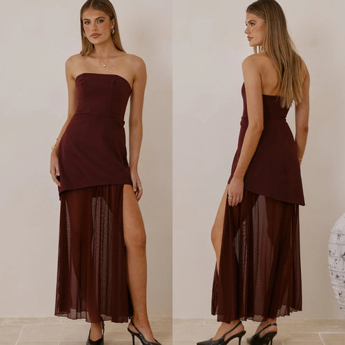 Dame Elegant Aftenkjole med Asymmetrisk Snit og Forførende Slids Stilla