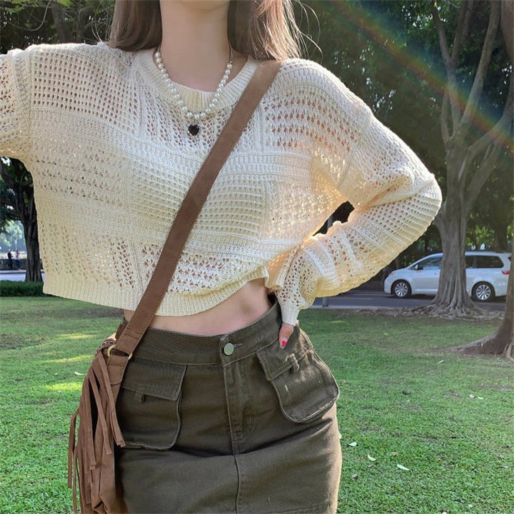 Kvinder Casual Mesh Sweater med Brede Ærmer og Rund Udgivelse Stilla