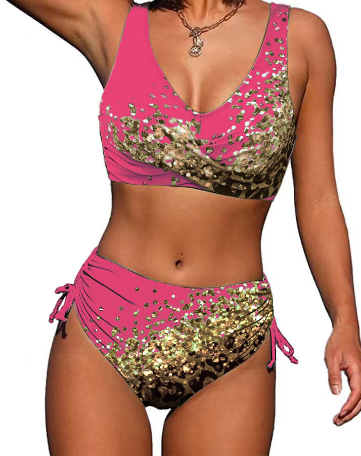 Dame Bikini-sæt med fashionabel glimmer-detalje og høj benskæring Stilla