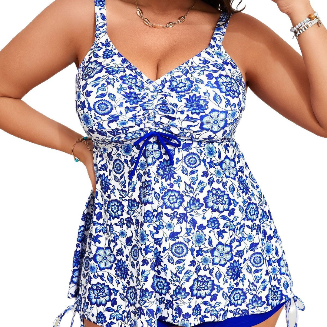 Dame Tankini-sæt med blomstret top og sporty shorts Skovae
