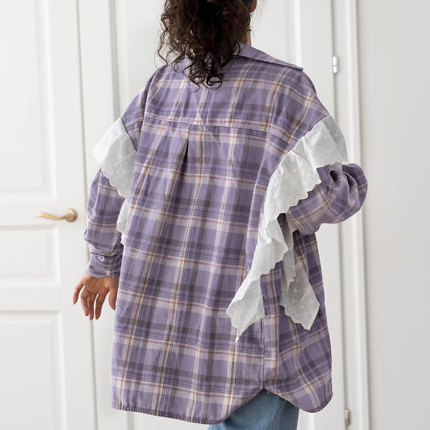 Dame Ternede Overshirtjakke med Lange Ærmer og Spidsindsatser Stilla
