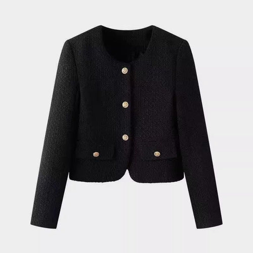 Damer elegant kort jakke i tweed stil med gyldne knapper Stilla