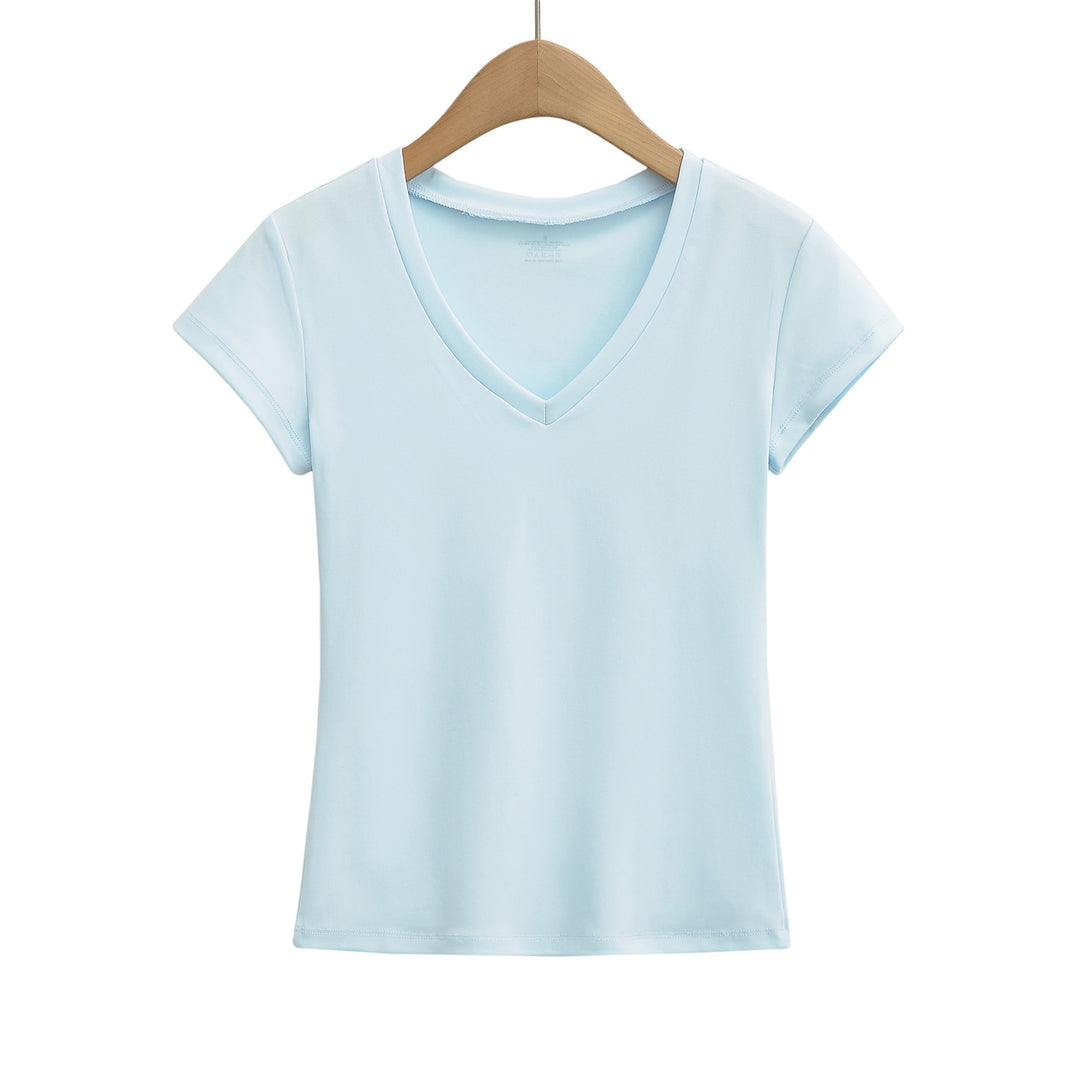 Dame V-hals T-shirt lavet af åndbart strækstof Stilla