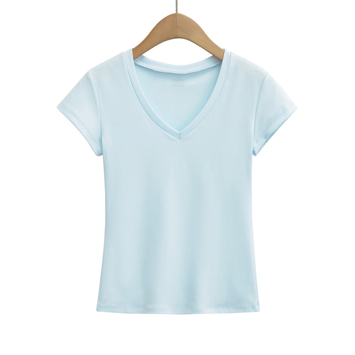 Dame V-hals T-shirt lavet af åndbart strækstof Stilla