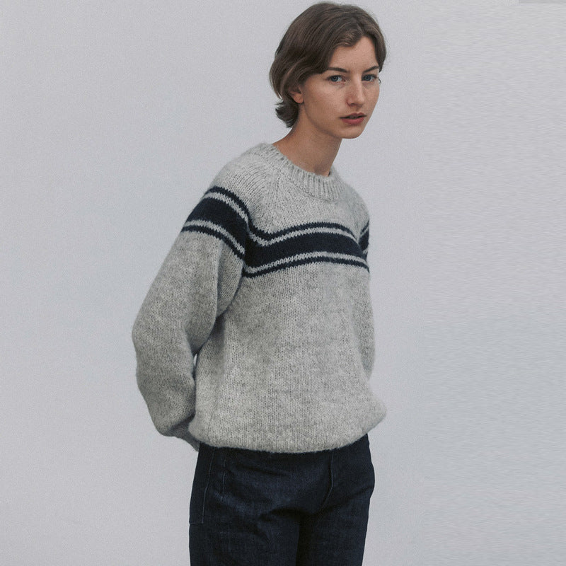 Dame strikpullover med moderne blokstribedesign og hyggelig pasform Stilla