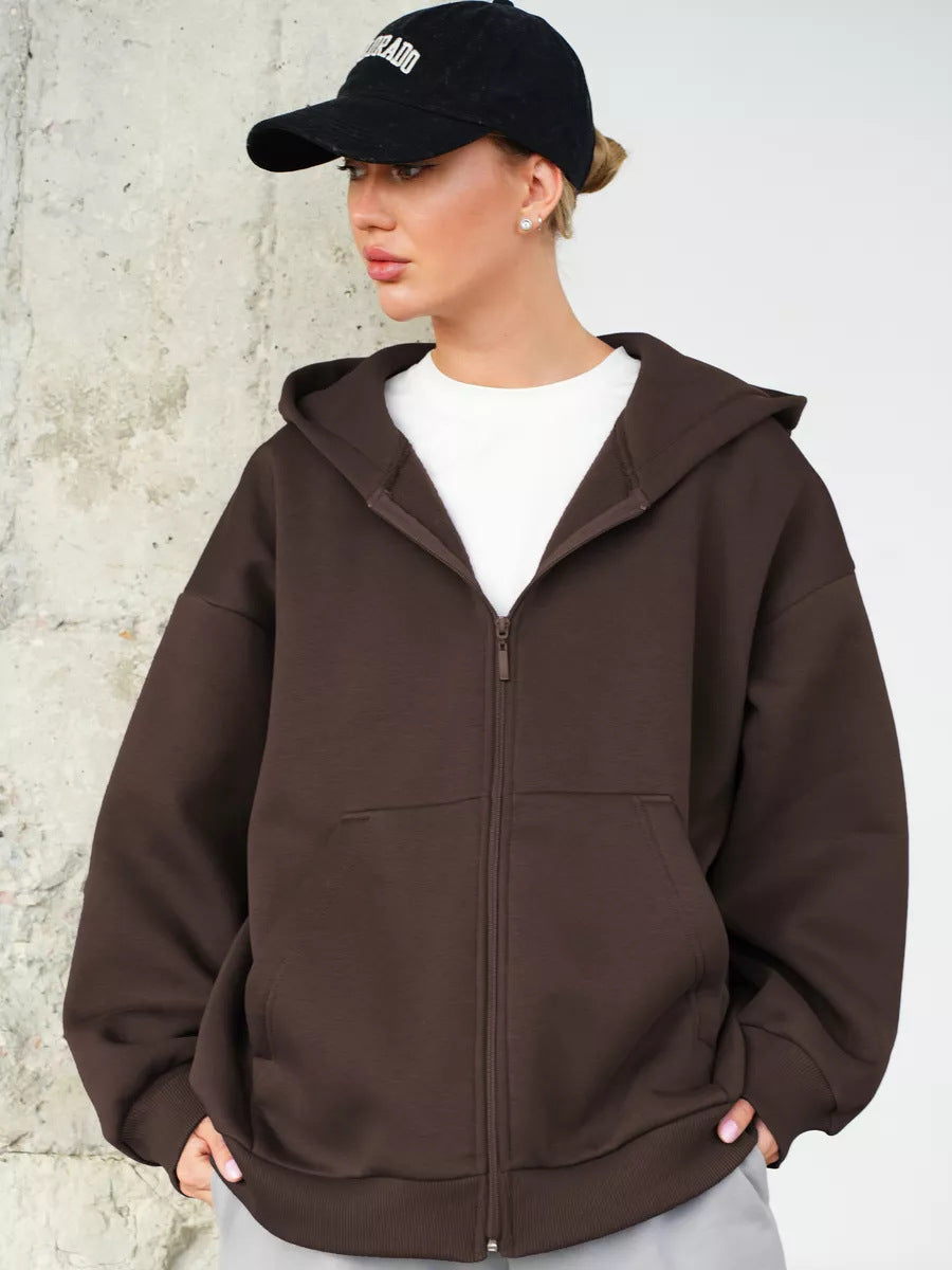 Kvinders oversized zip-up hættetrøje med store lommer Skovae