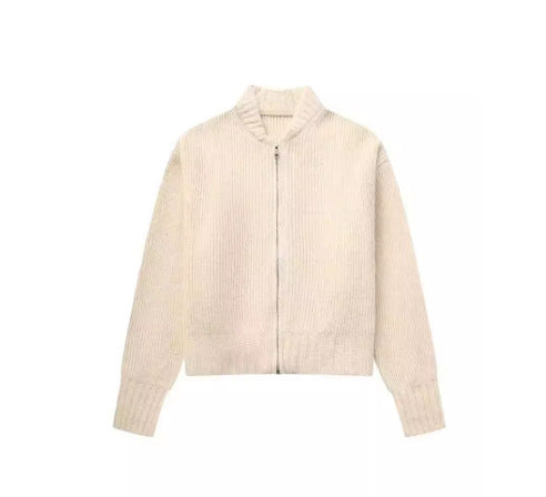 Kvindernes moderne cardigan med voluminøse ærmer og lynlås Stilla