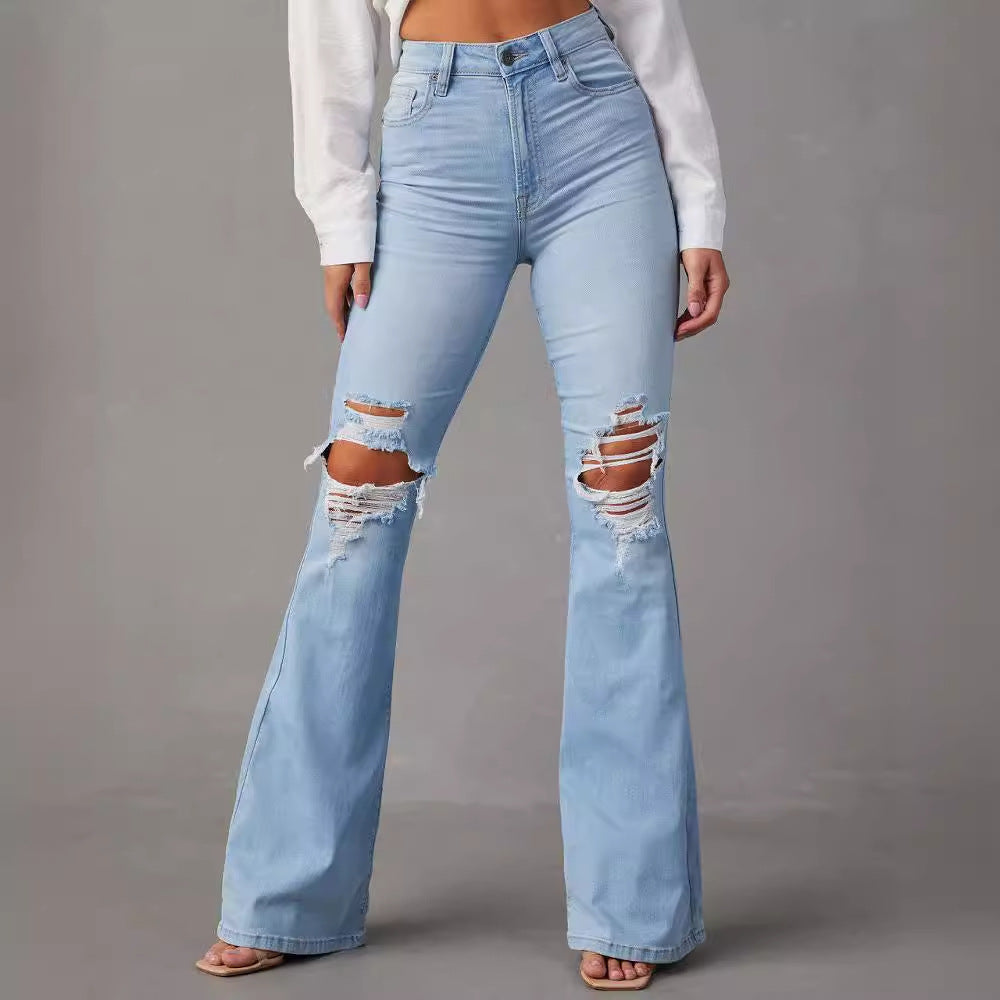 Dame Flared Jeans med revne-detaljer og høj talje Stilla