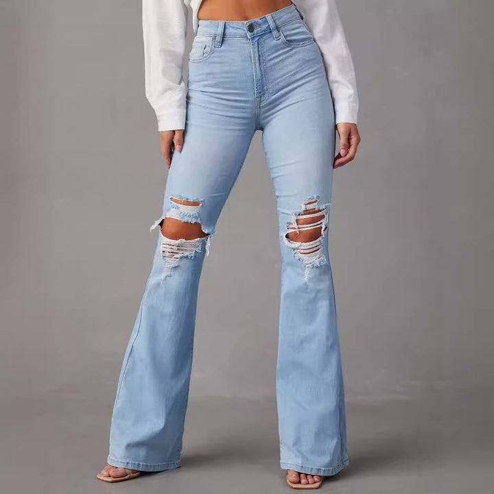 Dame Flared Jeans med revne-detaljer og høj talje Stilla