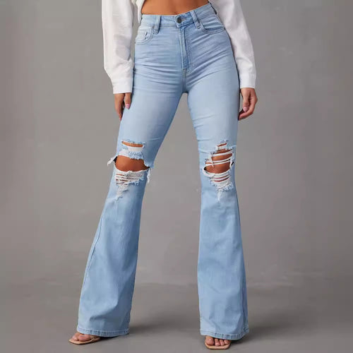 Dame Flared Jeans med revne-detaljer og høj talje Stilla
